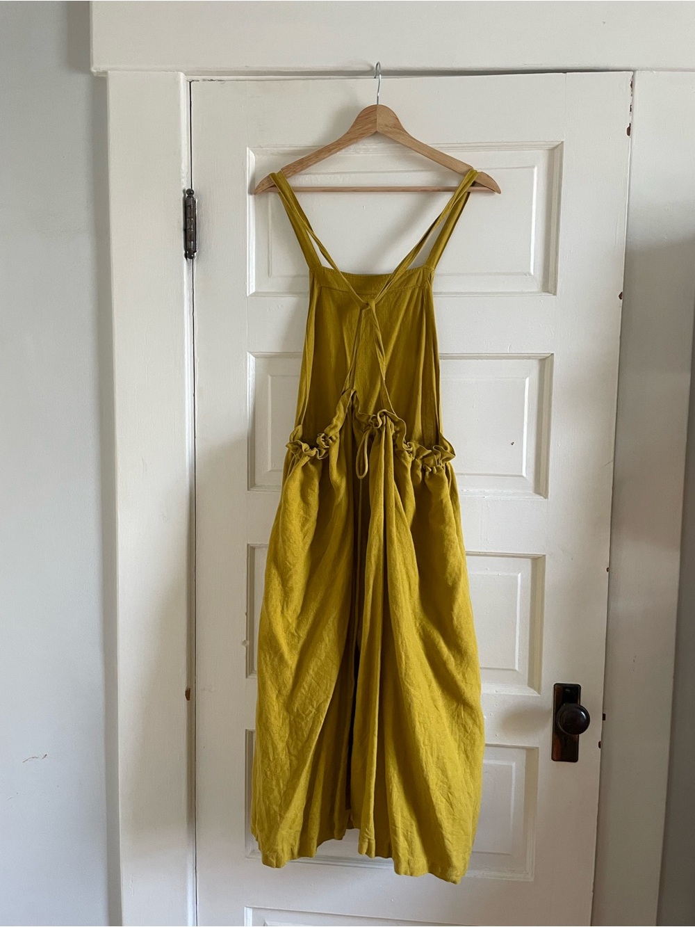 Blackcrane Goldenrod Linen Apron Midi Dress with Adjustable Straps Size M/L - Picture 2 of 4